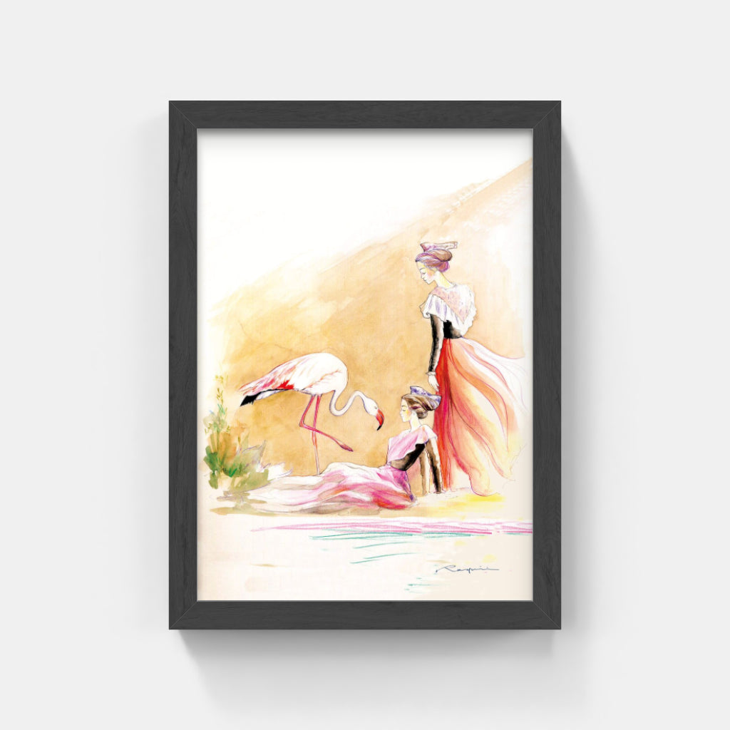Carte Postale : "Croquis d'Arlésiennes et flamant rose" de Danielle RASPINI