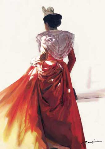 Carte Postale d'Art : "Arlésienne à la robe hibiscus"