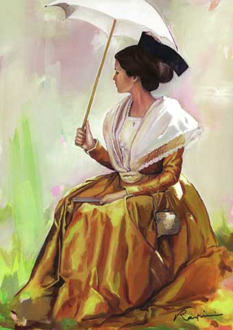 Carte Postale d'Art : "Arlésienne à la robe safran" de Danielle RASPINI