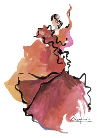 Carte Postale d'Art : "Sévillane à la robe coquelicot"