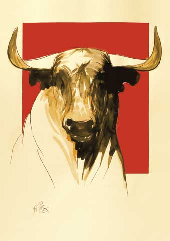 Carte Postale d'Art : "Toro au rectangle rouge" de Gil PIRÈS