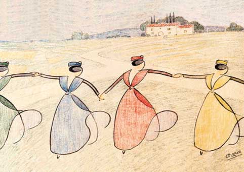 Carte Postale : "Farandole au mas" de Léo LELÉE