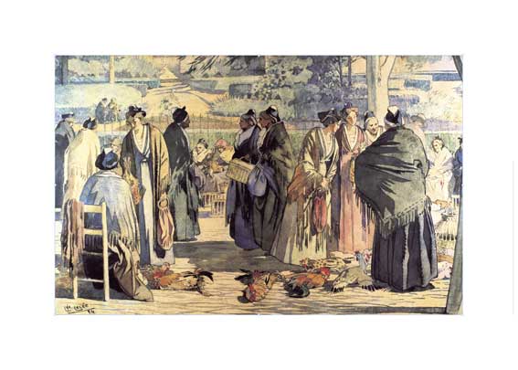 Affiche "Le marché aux volailles, Boulevard des Lices à Arles" de Léo LELÉE