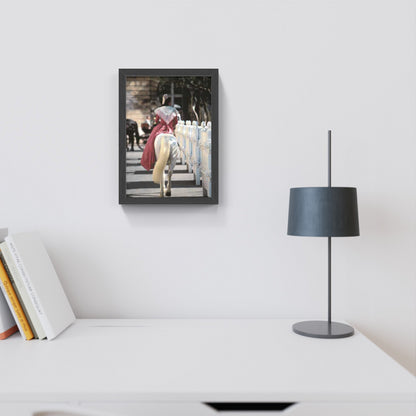 Carte Postale : "Arlésienne en robe fuchsia en amazone sur un cheval Camargue" de Gilles MARTIN-RAGET