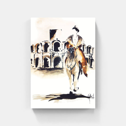 Affiche "Arène d’Arles et Arlésienne à cheval" de Tom GARCIA