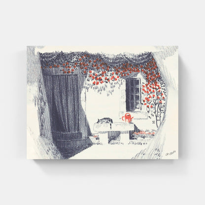 Affiche "Sieste du chat devant le mas" de Léo LELÉE