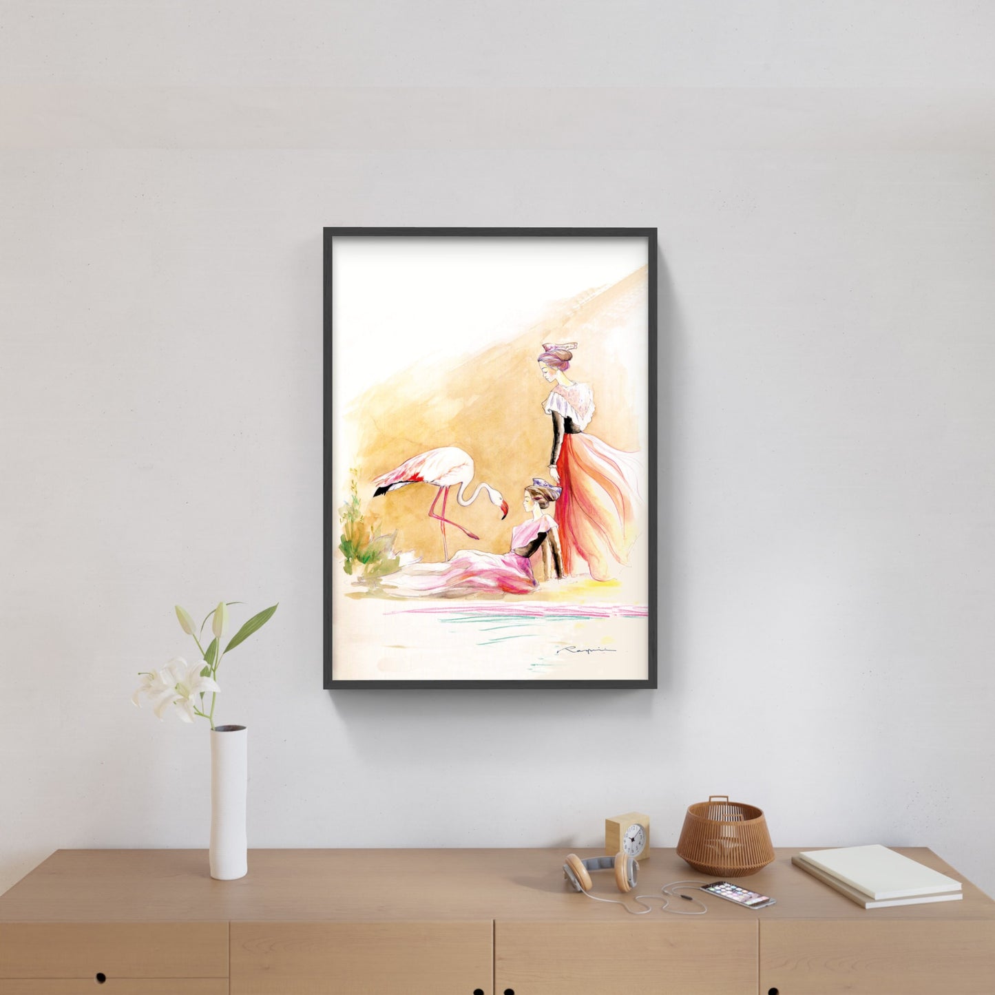 Affiche "Croquis d'Arlésiennes et flamant rose" de Danielle RASPINI