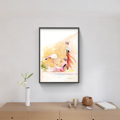 Affiche "Croquis d'Arlésiennes et flamant rose" de Danielle RASPINI