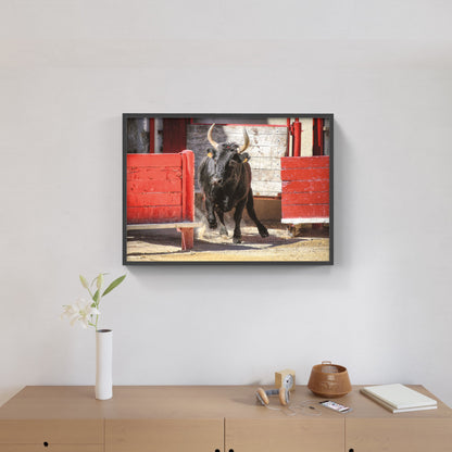 Affiche : "Taureau de Camargue dans l'arène" de VALICAMARGUE