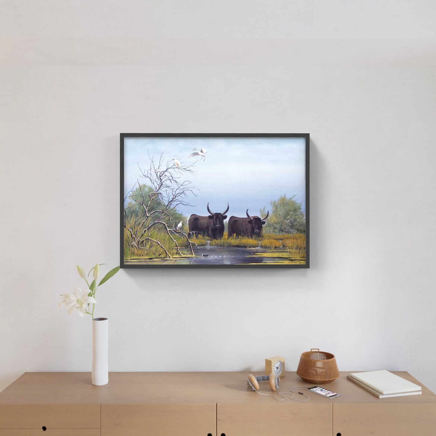 Affiche "Taureaux de Camargue au Marais" de Jean MARIGNAN