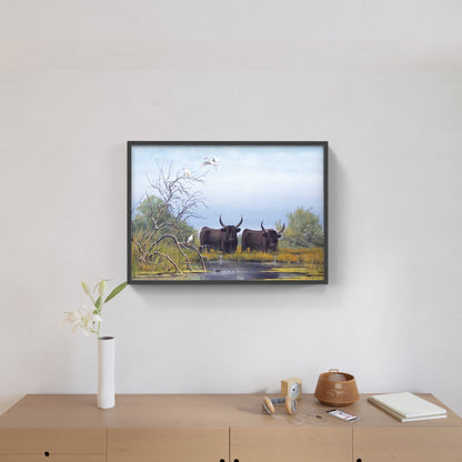 Affiche "Taureaux de Camargue au Marais" de Jean MARIGNAN
