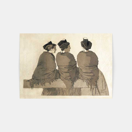 Carte Postale : "Trois arlésiennes sur un banc" de Léo LELÉE