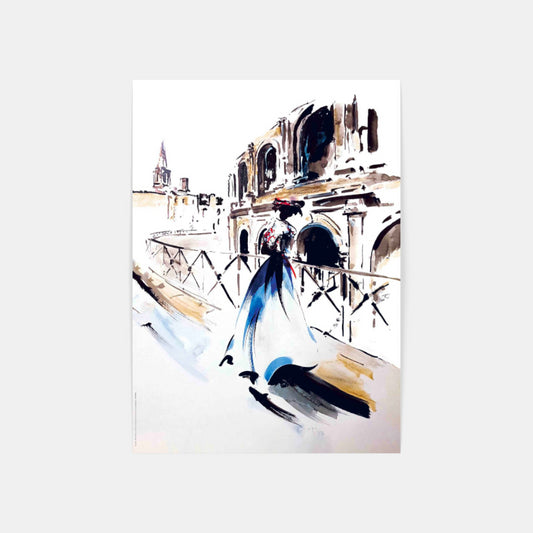 Carte Postale : "Arlésienne à la rambarde des Arènes” de Tom GARCIA