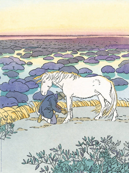 Affiche "Le Gardian et son cheval Camargue" de Léo LELÉE