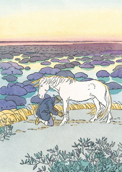 Affiche "Le Gardian et son cheval Camargue" de Léo LELÉE