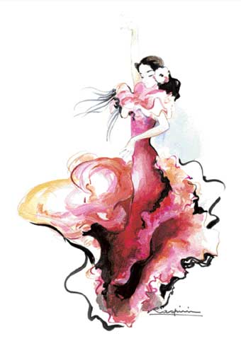 Carte Postale d'Art : "Sévillane à la robe orchidée" de Danielle RASPINI