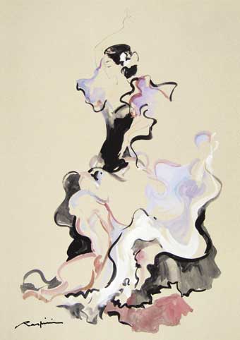 Carte Postale d'Art : "Sévillane à la robe vaporeuse" de Danielle RASPINI