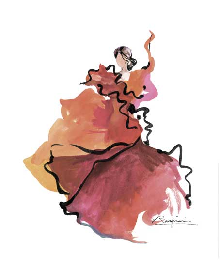 Reproduction d'Art : "Sévillane à la robe coquelicot" de Danielle RASPINI