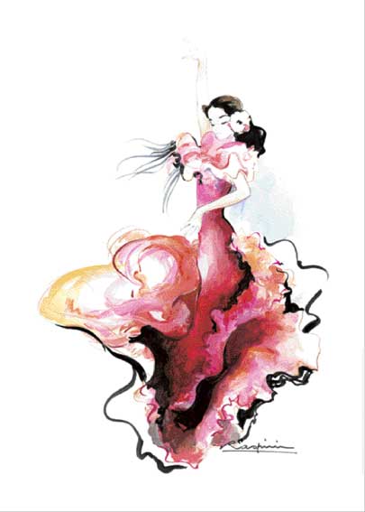 Reproduction d'Art : "Sévillane à la robe orchidée" de Danielle RASPINI